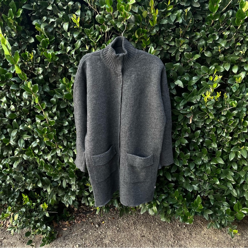 100% Merino Wool Napapijro Geographic Gray Men's Button Up Knit Cardigan size L